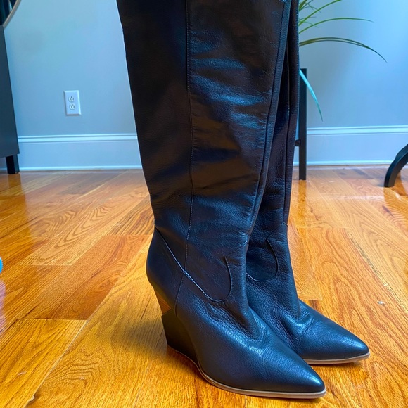 JESSICA SIMPSON HAVRIE LEATHER KNEE HIGH WEDGE BOOTS đź–¤ - Picture 2 of 9